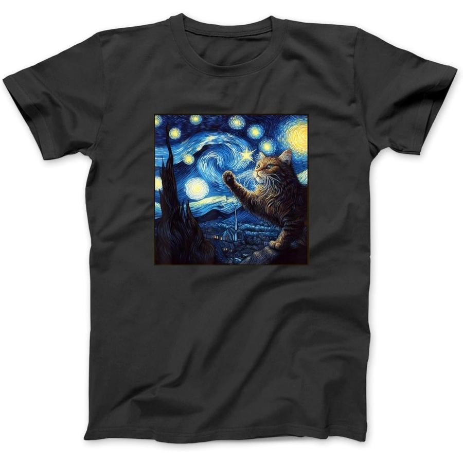 Van Gogh Starry Night Maine Coon Cat Shirt T-Shirt Sweatshirt Hoodie Tanktop for Men Women Kids Black XXXXXL разноцветный
