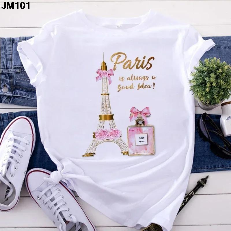 Fashion Women's Tops Tshirt Harajuku Paris Eiffel Tower Printing T Shirt Casual Streetwear Short Sleeve Female T-shirts Clothing