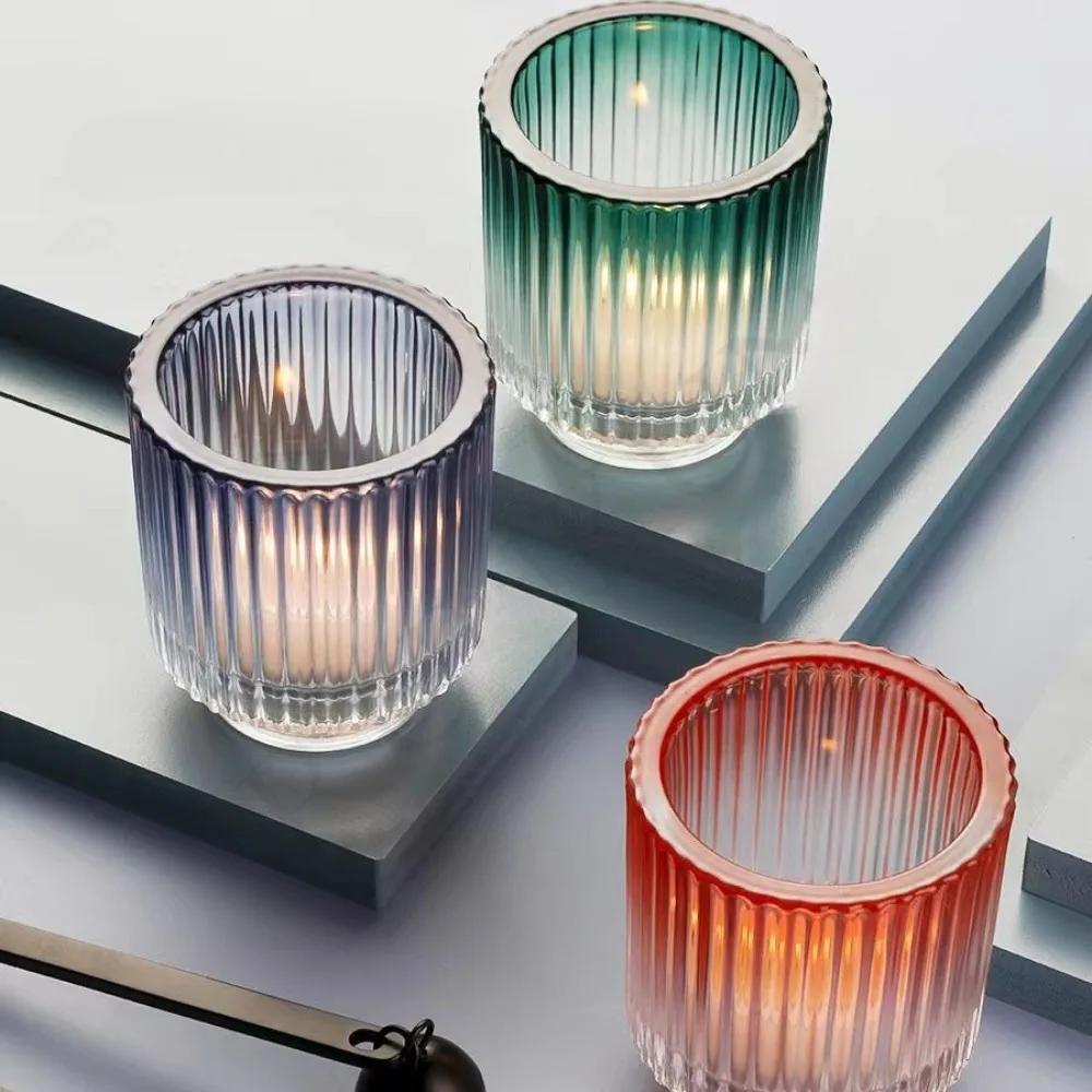 Modern Nordic Glass Candle Holder Vertical Stripe Transparent Candle Cup for Centerpieces Table Decoration for Wedding Birthday