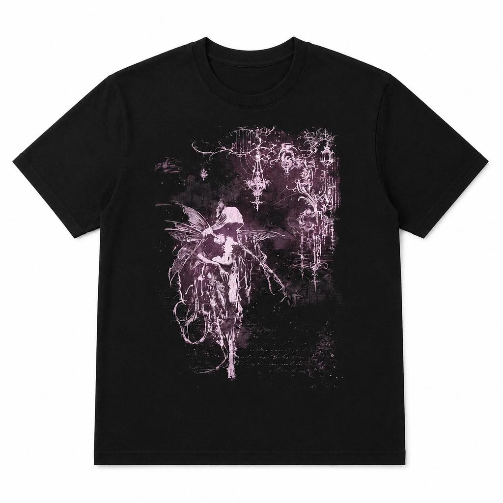 T-shirt Grafica Dark Fairycore Neo Goth Grunge Ala di Fata Farfalla Maglietta Nera UK