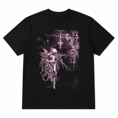 Dunkles Fairycore Grafik-T-Shirt Neo Goth Grunge Feenflügel Schmetterling Schwarzes Tee UK