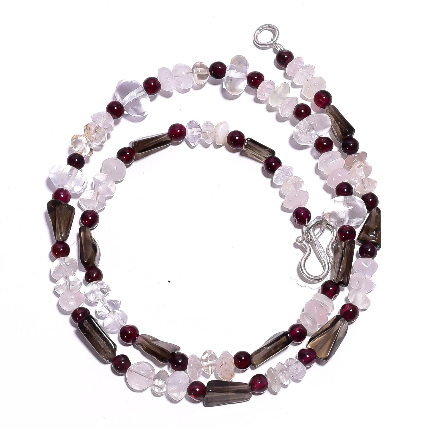 

Natural Smoky Quartz Crystal Garnet Gemstone Smooth Beads Necklace 17 UB-4447 UB-4447