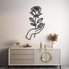 Black Rose Metal Wall Art, Modern Flower Line Sculpture, Minimalist Hand Decor, Unique Iron Craft Gift for Living Room