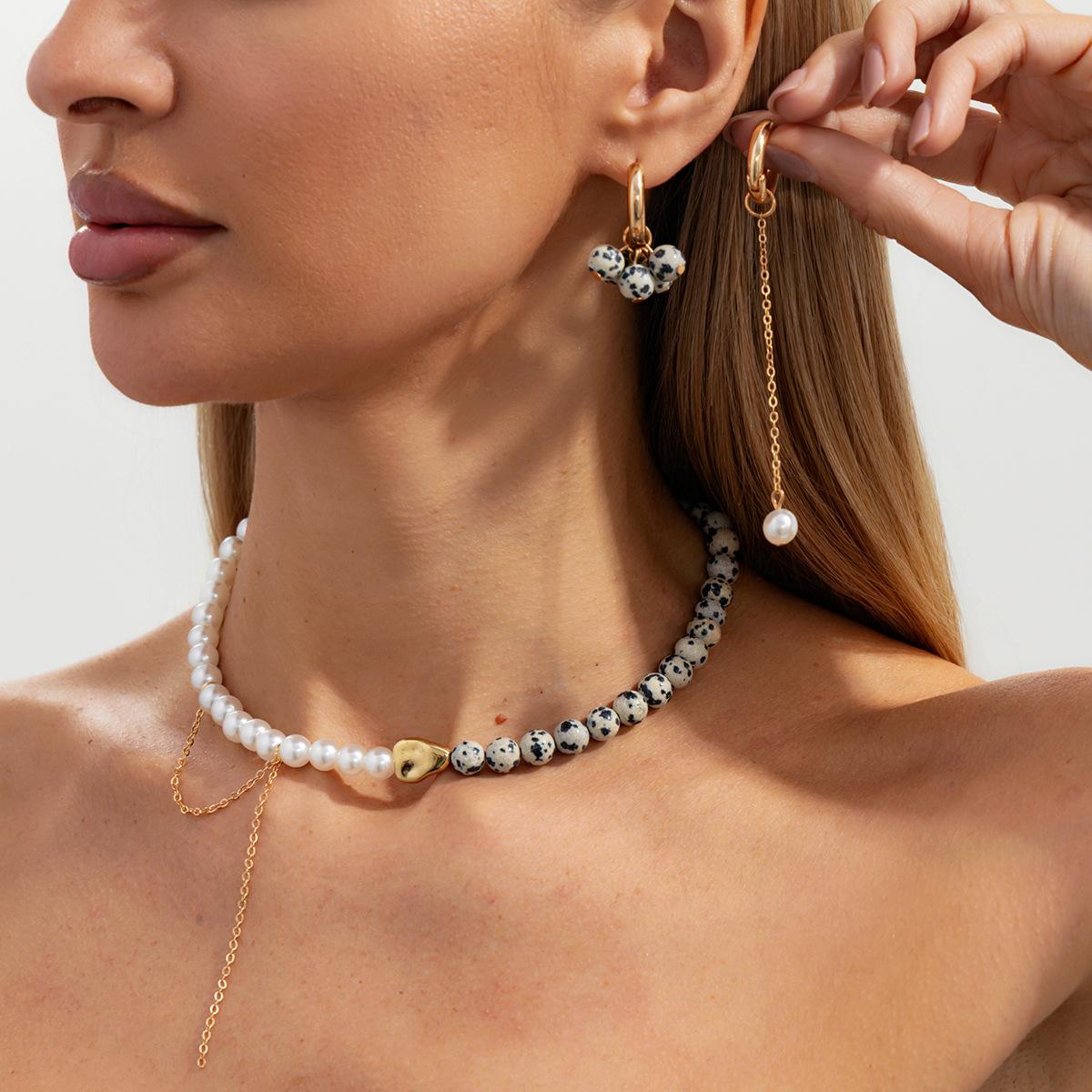 Personalized Imitation Pearl Beaded Splicing Necklace Fashion Spotted Acrylic Bead Chain Fringed Necklace