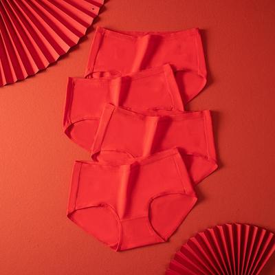 4Pcs/Set Women Panties Cotton Lucky Red Intimates Fashion Underpants Ladies Underwear Briefs