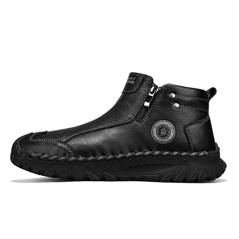 Fashion Natural Cow Leather Men Boots Handmade Retro Genuine Leather Winter Shoes Anti-slip Wear-resistant Comfortable Soft-soled Outdoo
