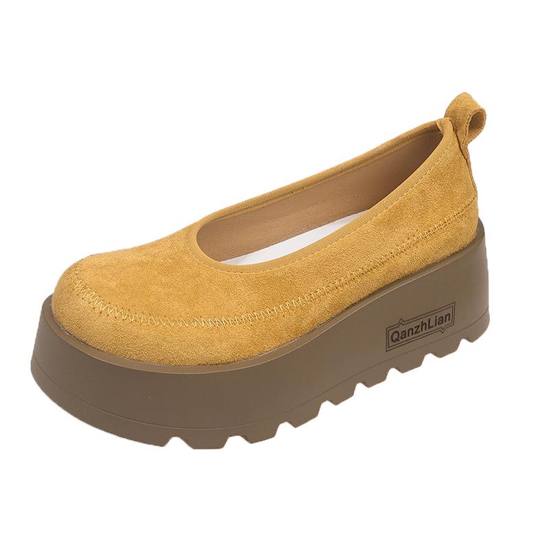 Fashion Aphixta 2025 New Suede Platform Shallow Woman Shoes Yellow Loafers Spring Woman Fashion Shoes Concise Chunky Heel Shoes Woman