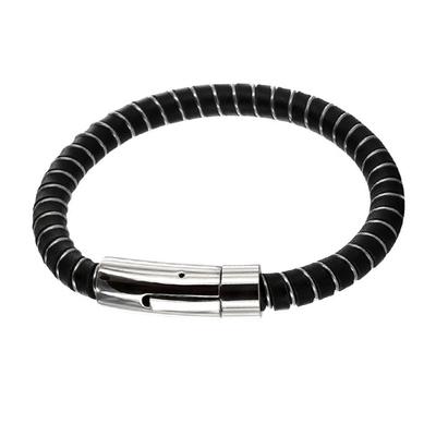 [R5089] – Schwarz-silbernes „Giorgio“-Stahllederarmband – 65 x 60 x 7 mm