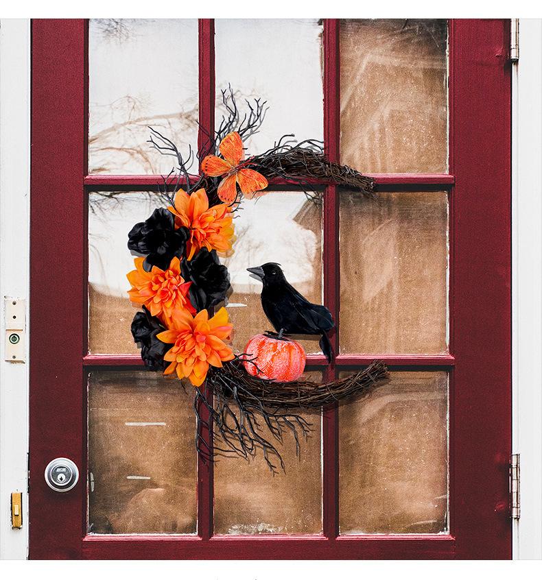 Halloween Kränze Schwarzer Rabe Mondkranz für Haustür Halbmondkranz für Innen Außen Party Wand Saisonale Dekoration
