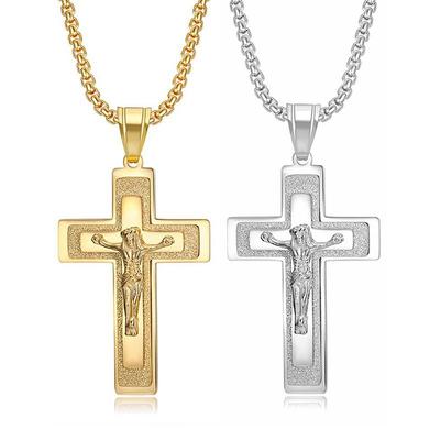 Hip Hop Gold Color Stainless Steel 3 Layers Cross INRI Crucifix Jesus Pendants Necklace for Men Jewelry Drop Shipping