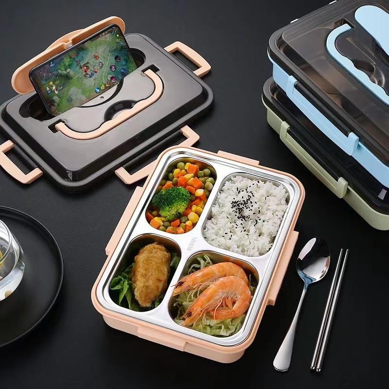 4-Grid Thermal Lunch Bento Box  Inner 304 Stainless Steel Leakproof Microwave Fresh Keeping Meal Container for School Picnic
