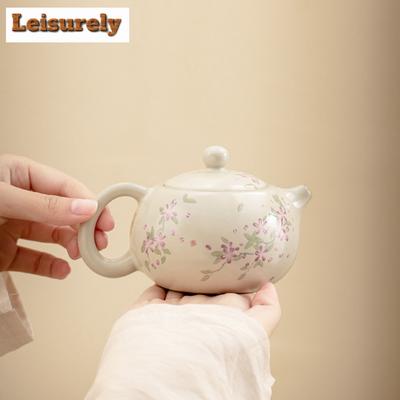 180ml Imitation Song Ru Kiln Xishi Teapot Luxury Cream Opening Piece Pot Tea Maker Kettle with Ball Hole Cafes Accessories Gift