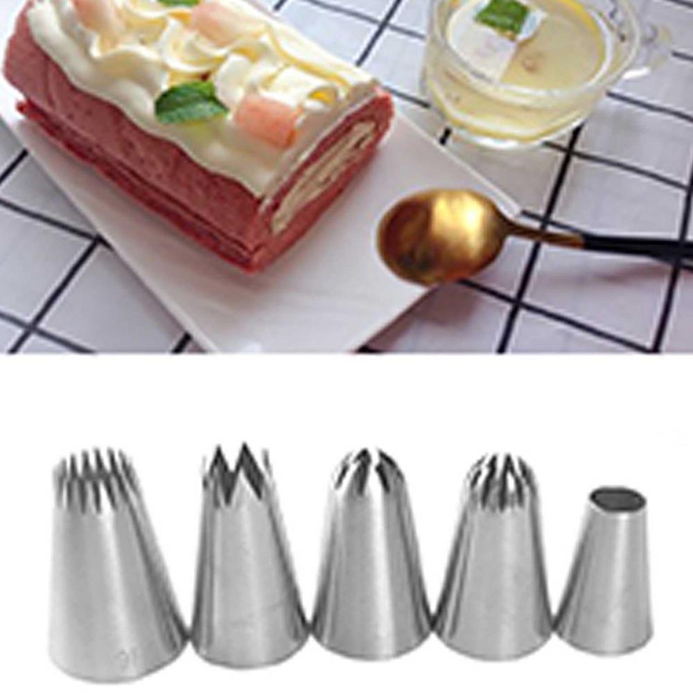 5PCS Assorted Shapes Pastry Icing Nozzle Stainless Steel Cake Decorating Tip  DIY Pastry Art