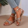 Flat-soled Sandals Women's Summer Round Head Open-toe One-word Buckle Fashion Large-size Women's Shoes