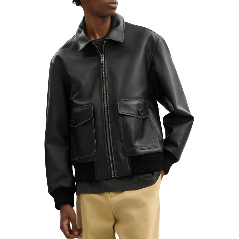 COACH Leather Jackets Men's Black Lapel Moderate CBD41-BLK