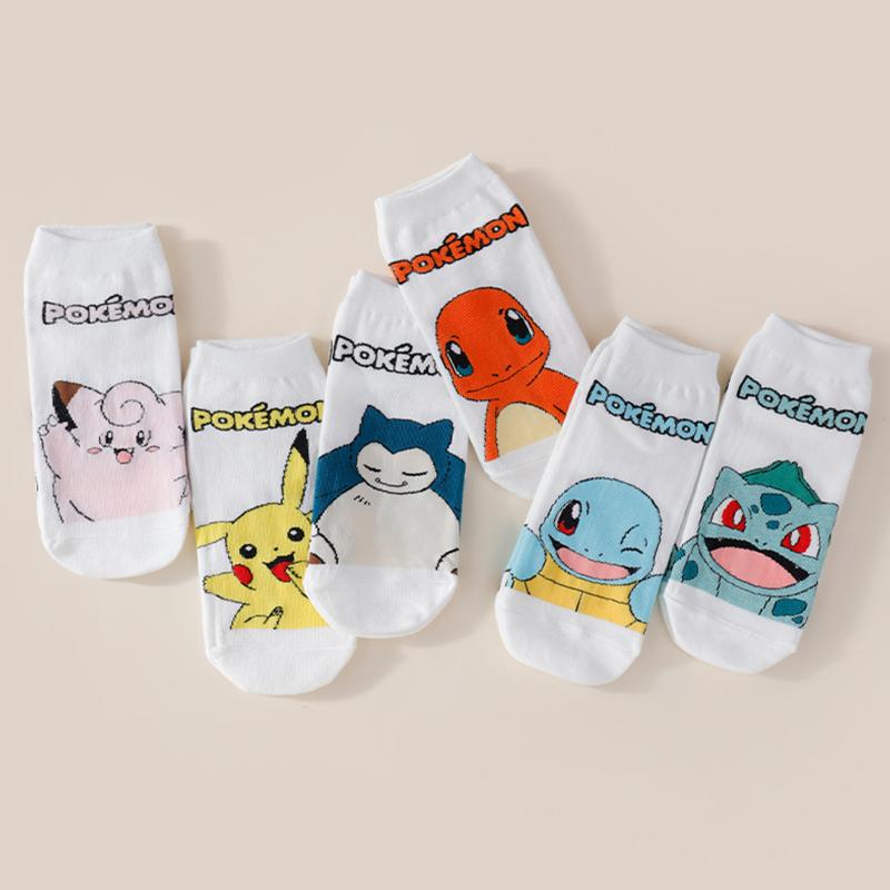 6 par slumpmässig kombination Nya japanska tecknade Pok é mon-mönster Herrbåtstrumpor Bekväma Casual Söta Parstrumpor