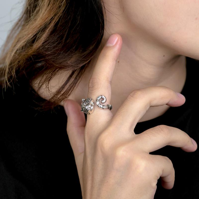 Anillo Retro de Plata Tailandesa Ajustable para Hombre Zodiaco Tigre Yin Taifei - Accesorio para Dedo Índice Estilo Audaz