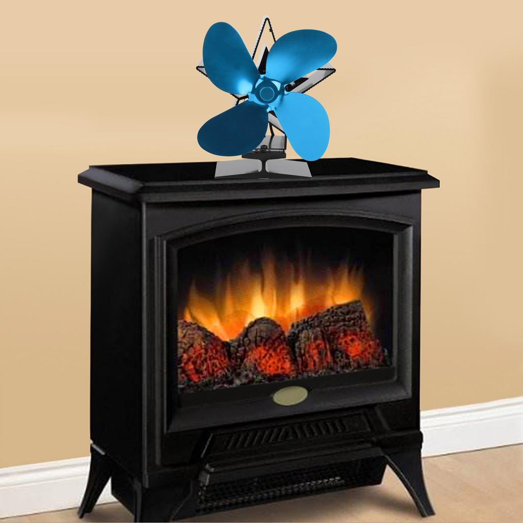 4 Blade Thermal Ht Powered Wood Stove Fan Fireplace Accessory for Ht Distribution