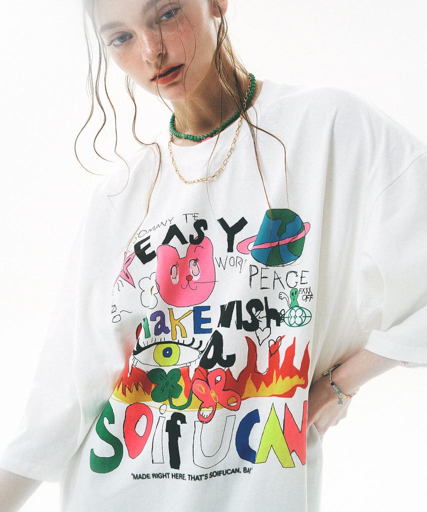 Soipeuyukaen Oversized Loose Fit Print T-Shirt