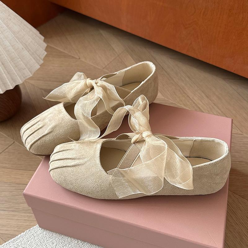 Fashion French Gentle Flat Ballet Shoes for Women 2025 Summer New Style with Skirt One-word Mary Jane Shoes