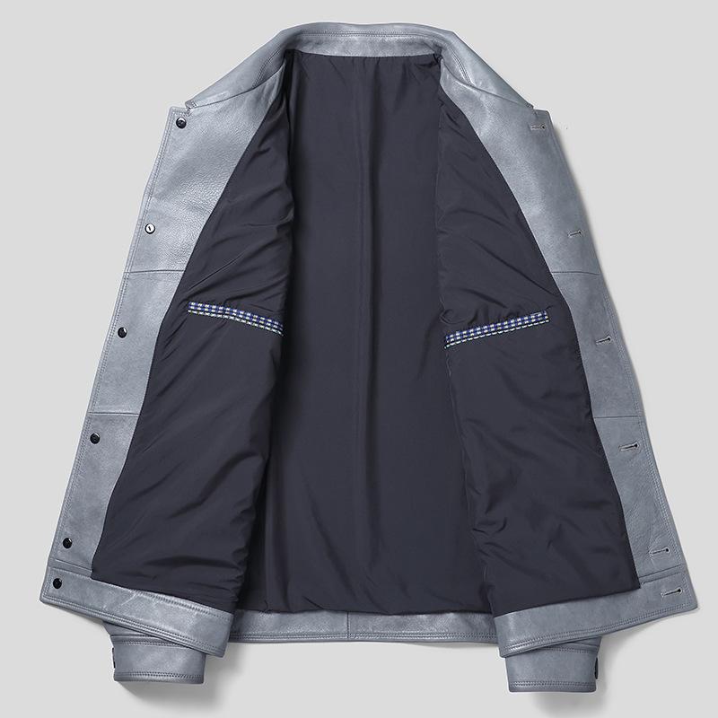 Spring and Autumn Genuine Leather Jacket Men's Lapel Sheepskin Jacket Workwear Commuting Youth Motorcycle Leather Jacket