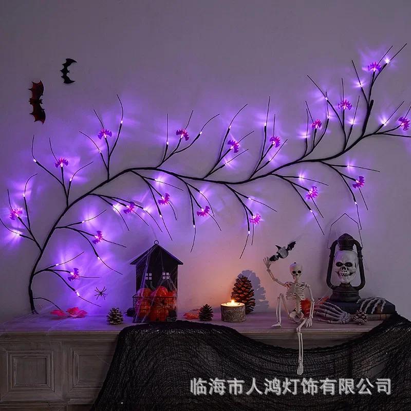 

Новые декоративные светильники из ротанга на Хэллоуин, светодиодные светильники с имитацией деревьев, светильники в виде веток летучих мышей-пауков, декоративные лампы для создания атмосферы Хэллоуина Timer Battery Box