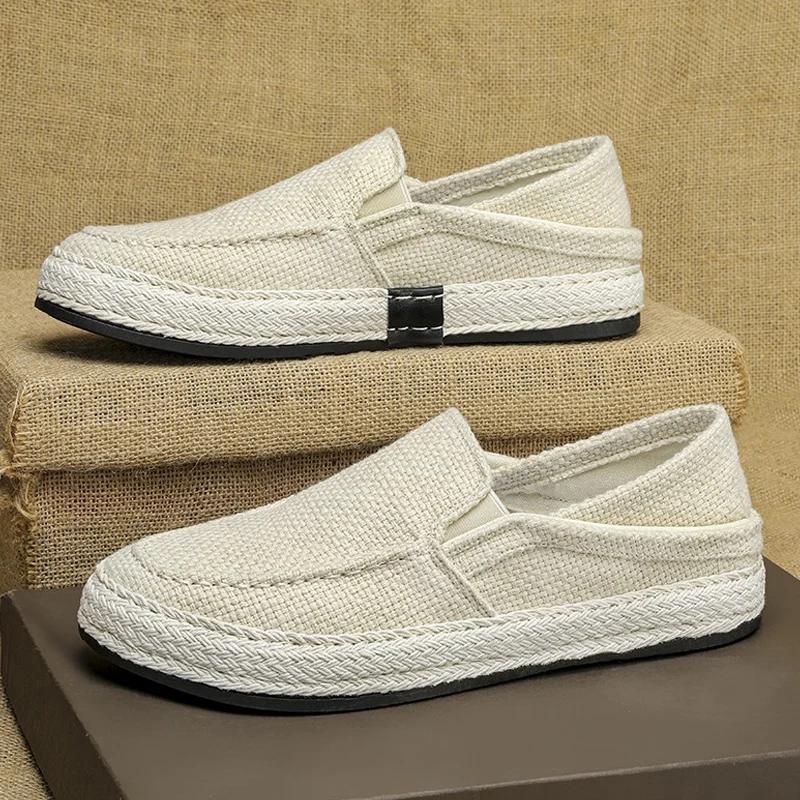New Loafers Men Breathable Casual Shoes Classic Linen Slip On Sneakers Male Summer Cheap Driving Shoes For Men Wide Lightweight