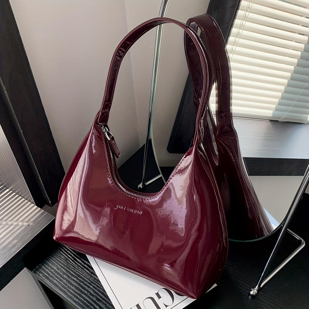 Solid Color Glossy Shoulder Bag Trendy PU Leather Hobo Bag Women'S Fashion Handbag & Tote Purse