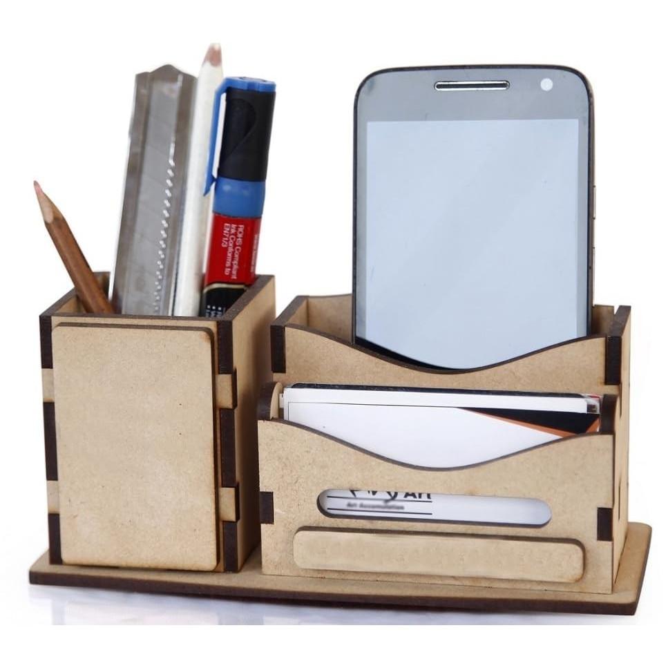 @ Wooden Brown Color Pen Stand With Card Holder 175gm Zr-2971-60%Off