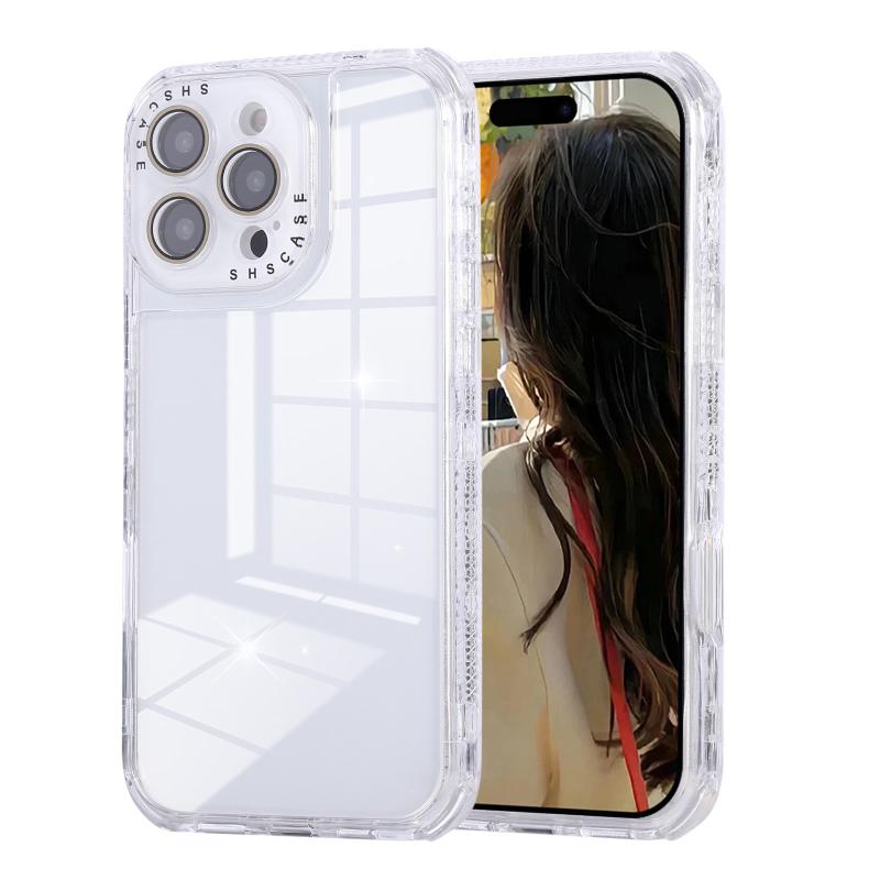 Luxury Hard PC Solid Color Borders+Transparent Soft TPU 3-in-1 Phone Case For iPhone 16 Pro Max E 14 13 15 Pro Max Bumper Cover