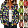 Damen Casual Strick-Cardigan mit Weihnachtsdruck, Langarm, Knopfleiste
