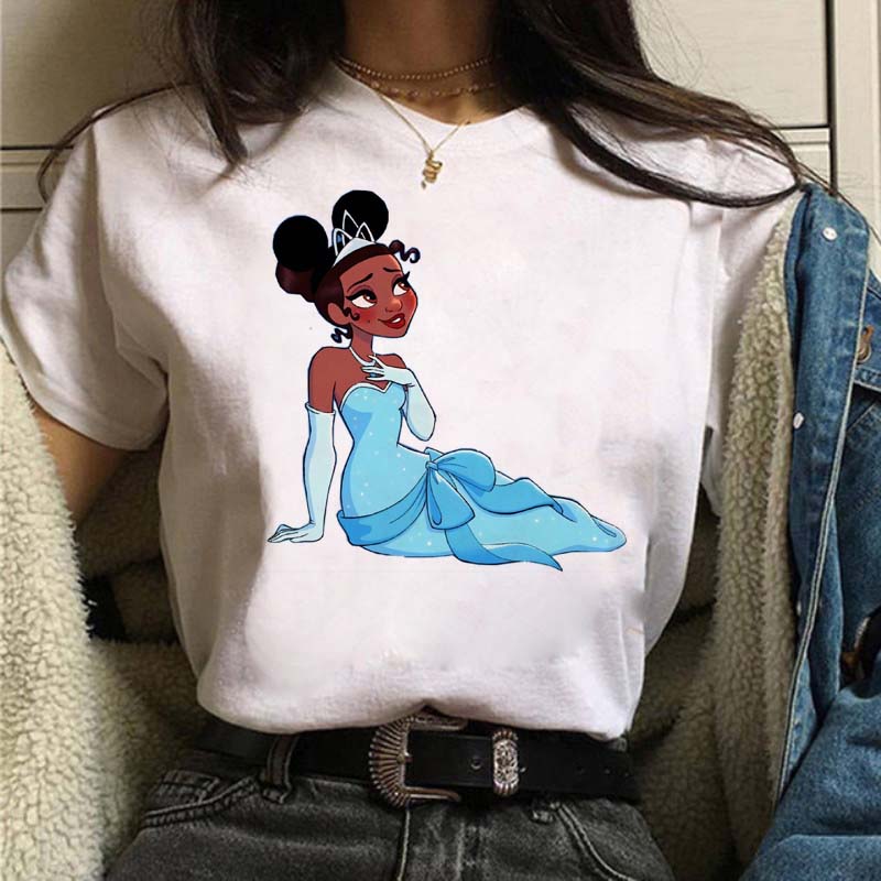 Mickey Ear Hat Ariel The Little Mermaid Print T-shirts Casual Streetwear Vintage Harajuku Princess Print T Shirt 90s Girls