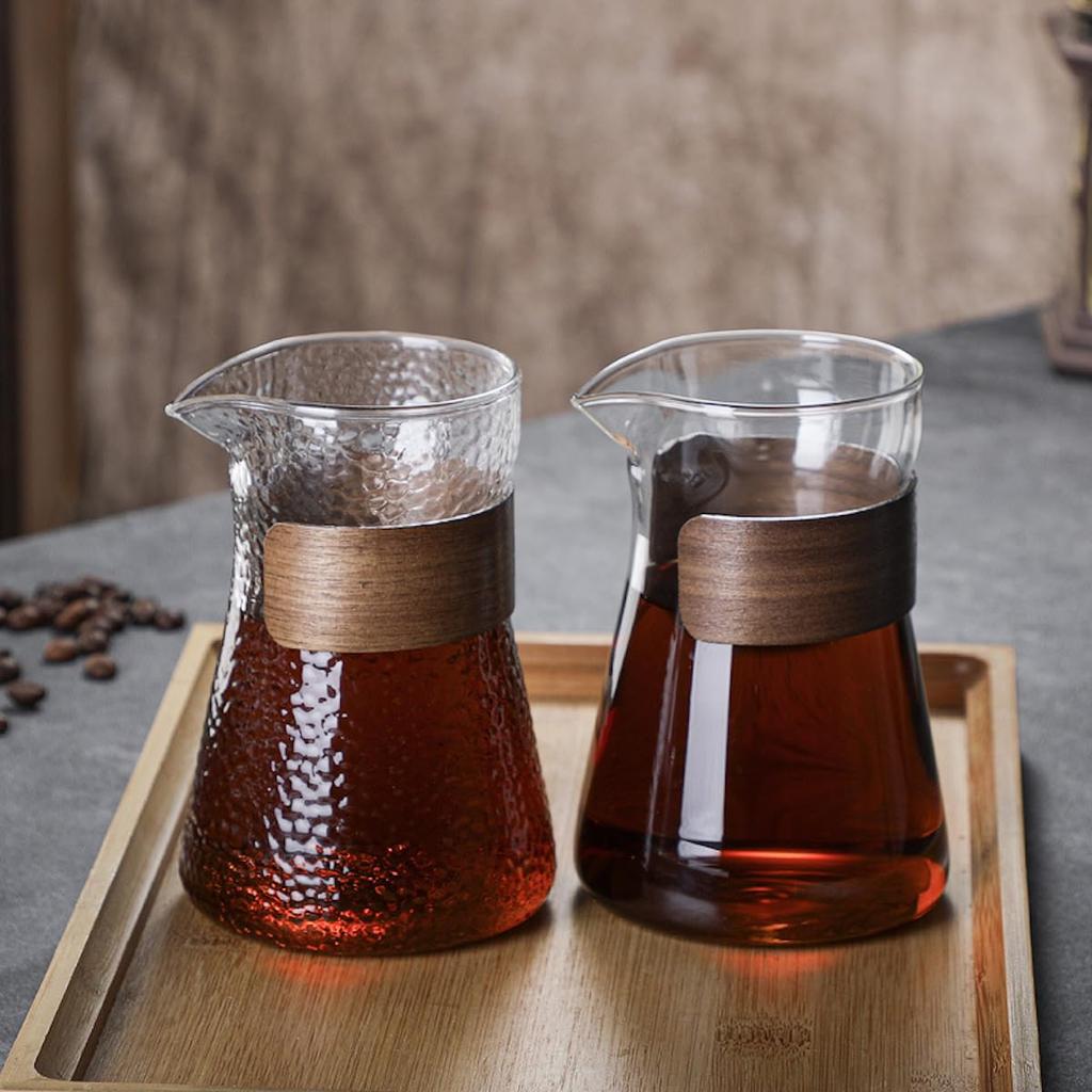 JIKANNOYA Coffee Pot, Unbreakable, High Boron Silica Glass Material, Heat Resistant Glass, Direct Fire Suitable, Cold Resistant, Walnut Wood, Coffee