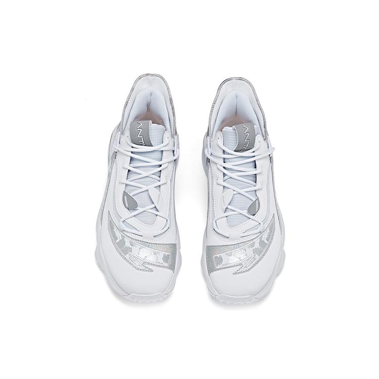 Anta Synthetic Leather Cushioning Slip Resistant Abrasion Resistant Mid top Basketball Shoes Men's White Silver 11941662S-6