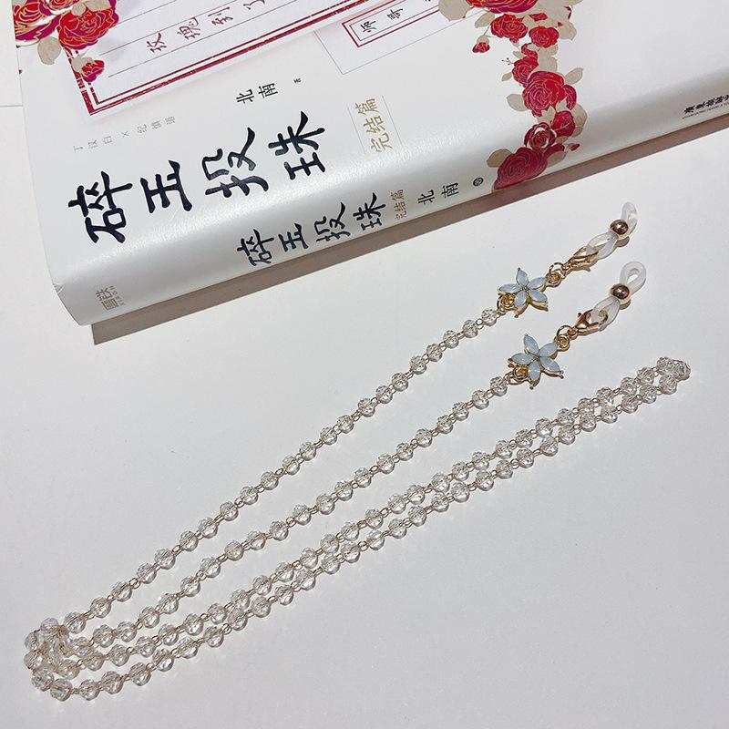 

Alloy Lanyard Eyeglasses Holder Glasses Chain Outdoor Fashion Accessory Travel Flower Diamond Bead Anti Slip Mask Hanging Rope білий