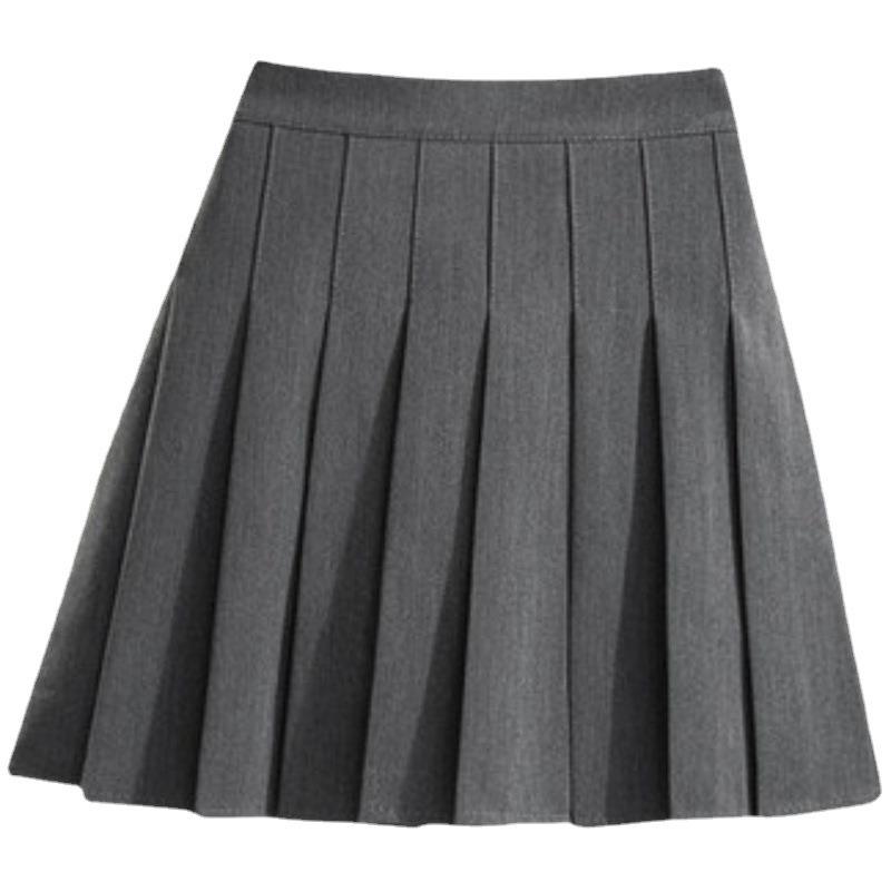 Women's Pleated Midi Skirt: 2024 Slimming High Waist A-Line for Spring & Autumn, Anti-Exposure in Black/Grey