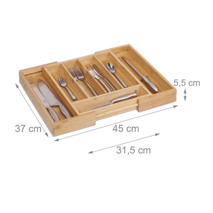 Range-Couverts - Relaxdays - 10016098 - Réglable en largeur - Bambou - 31-48,5 cm