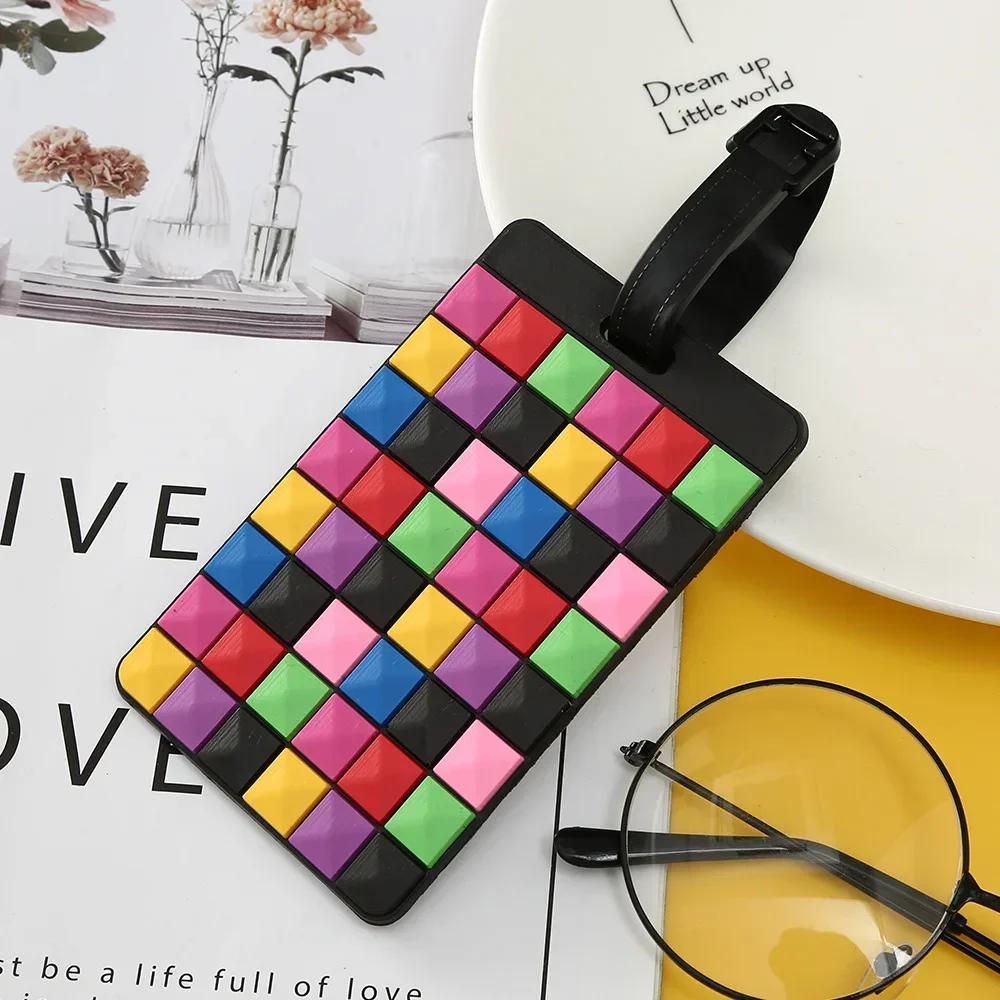 1PCS Geometric Silicone Luggage Tags Fashion Travel Accessories Suitcase ID Addres Name Holder Baggage Tag Label Luggage Tags