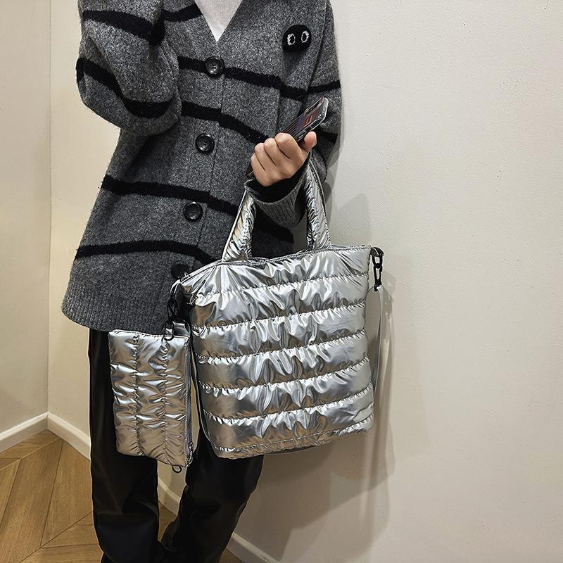 Winter Space Cotton Tote Bag For Women Fashion Casual Messenger Bag Designer Puffy Handbag Large Capacity Shoulder Bag