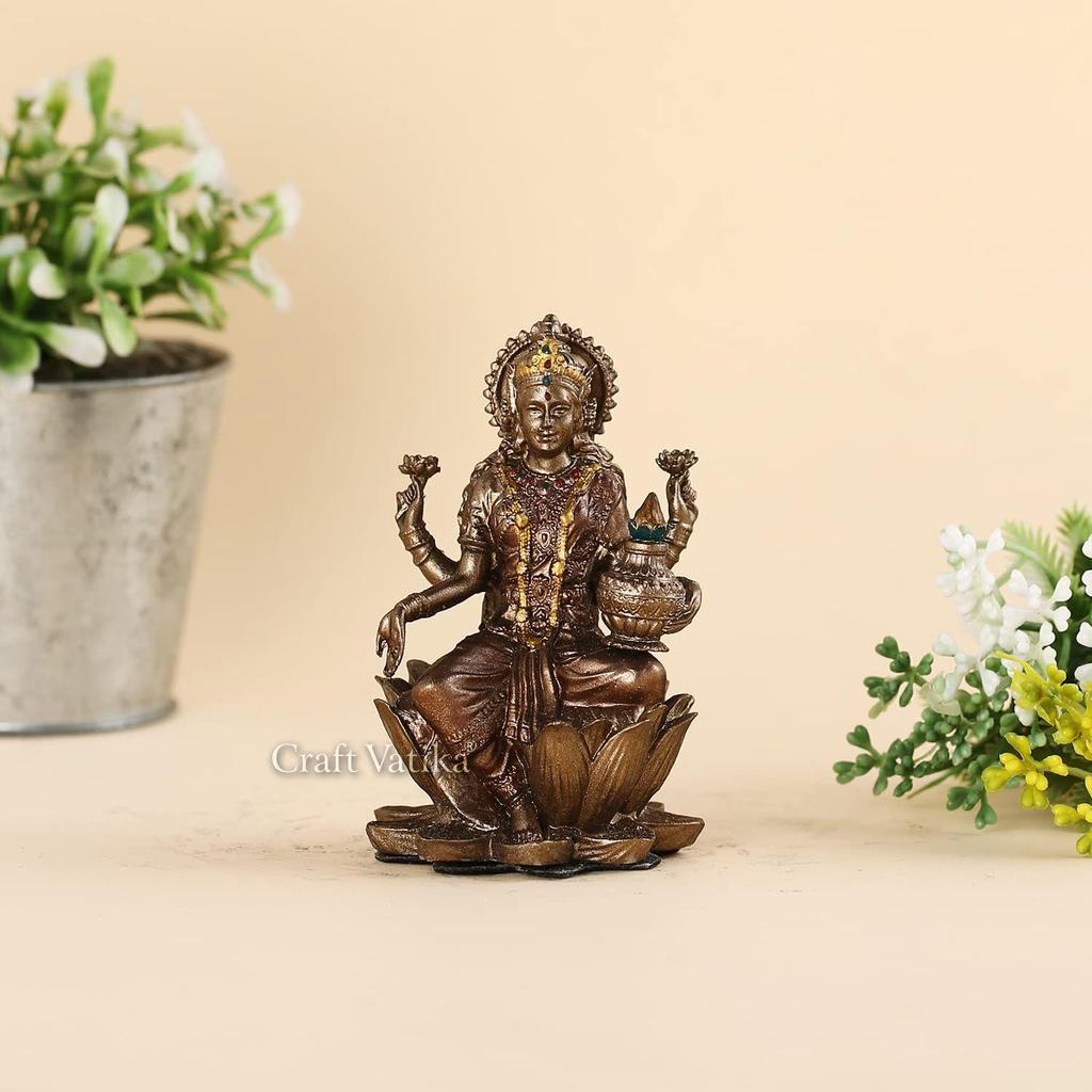 Goddess Lakshmi Idol Hindu Laxmi Goddess Statue Home Office Decor (Size 8cm X 5cm)