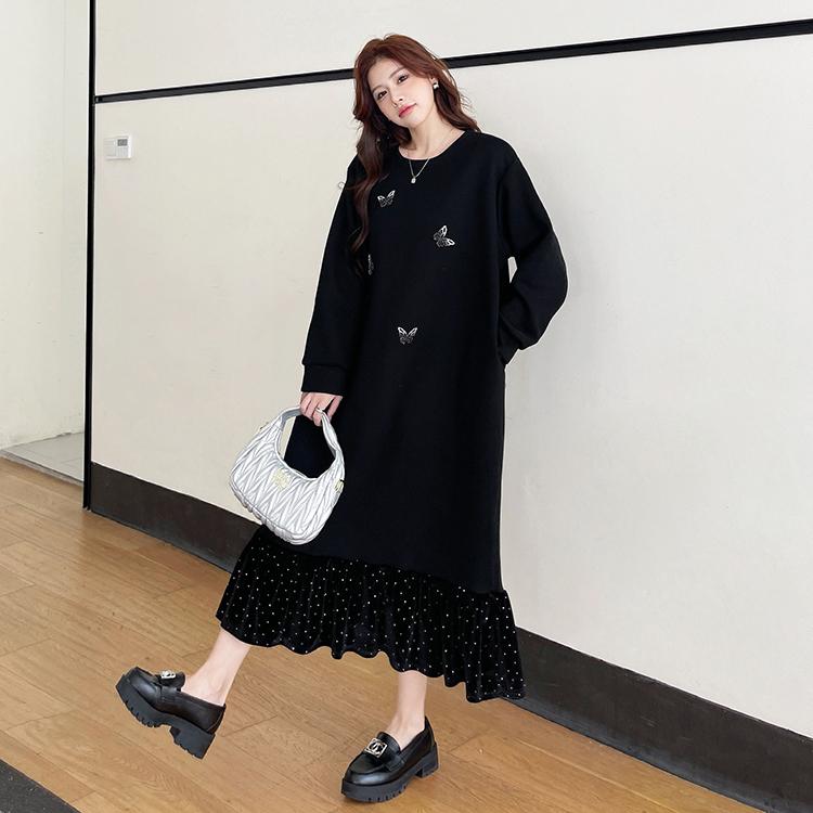 DIMANAF 2025 Women Pluls Size Cotton Long Sleeve Autumn Casual Tops Tees Stripe Shirt Solid New T-Shirt Loose Pullover