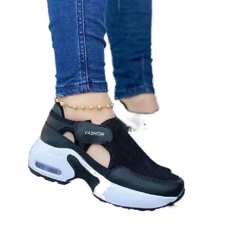 Autumn size casual single shoes women's flat-soled thick-soled fly-woven Velcro dad shoes sneakers