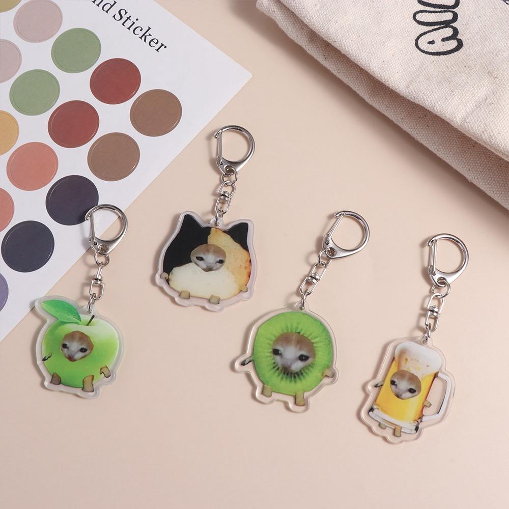 Acrylic Cat Meme Pendant Funny Banana Cat Keyring Cute Food Cat Head Keychain  Bag Hanging