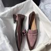 French Full Leather Pointed Single Shoes Women's Spring 2025 New Thick Heel Small Leather Shoes Bow Splicing Loafers
