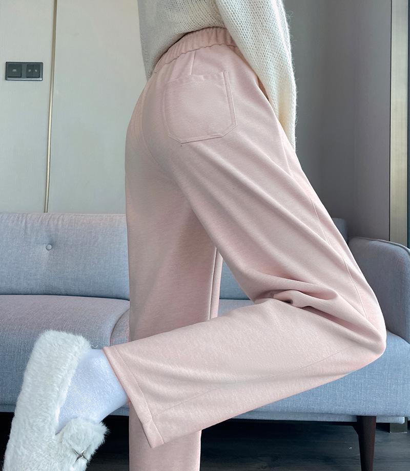 High-Waisted White Fleece-Lined Wide-Leg Women's Straight-Leg Pants, Winter 2025 Collection