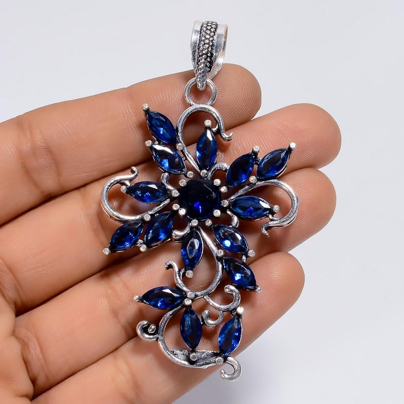 

Marvellous Top Grade Qualite 100% Natural Blue Sapphire Mix Shape Shape Ethnic Handmade Jewelry 925 Steling Silver Pendant 2.6 WSJ-5071 2.6