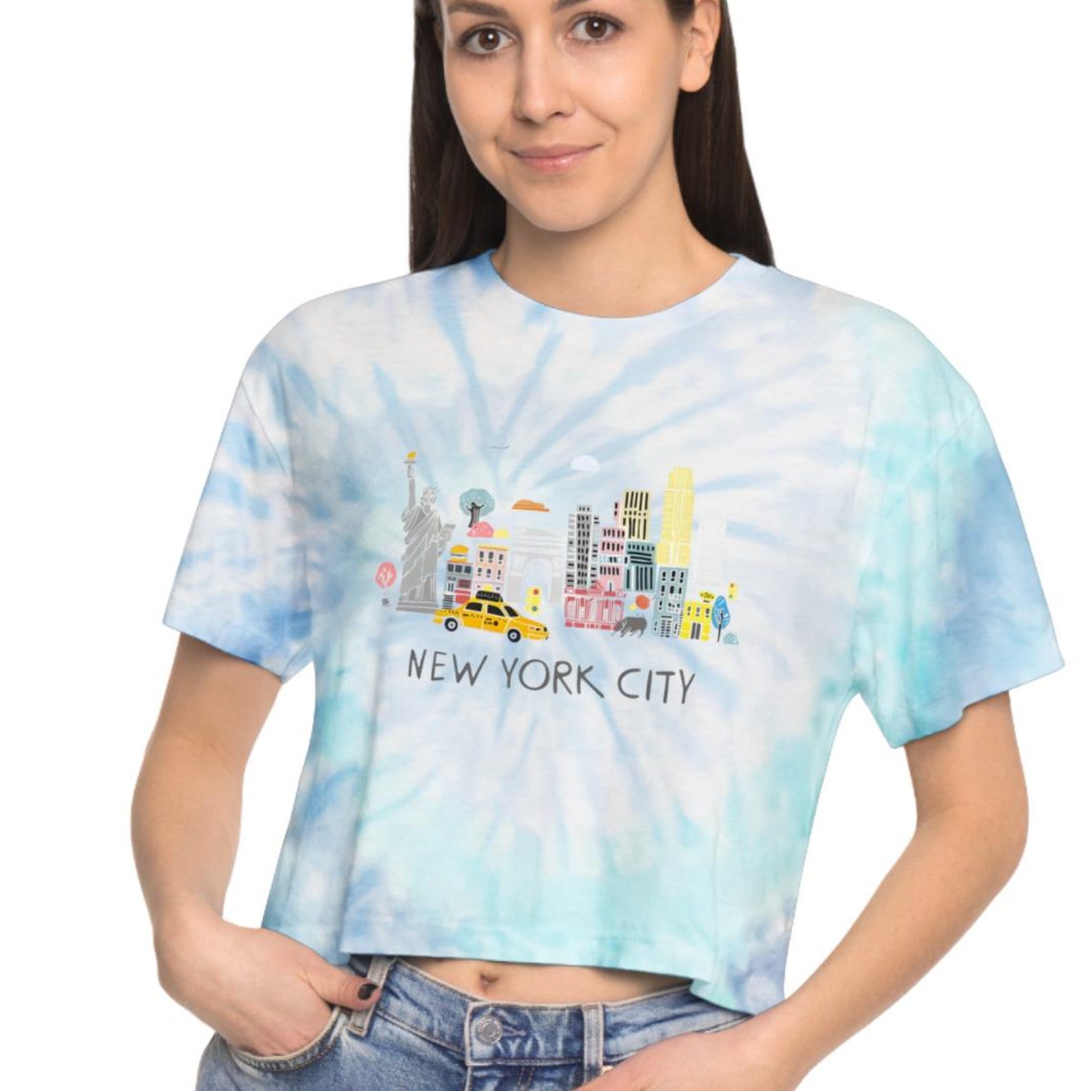 NYC Tie Dye Crop Top: Pastel Statue of Liberty Graphic Tee 4XL