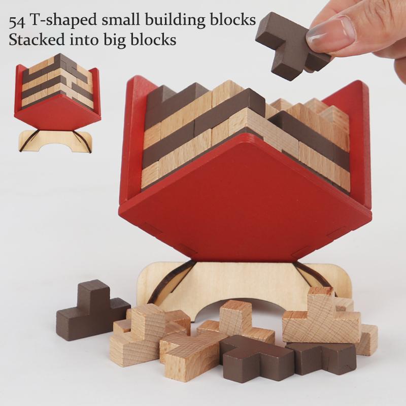 Puzzle din lemn cub 3D, blocuri de construcție educaționale timpurii, jucărie distractivă, joc de reducere a stresului, jucărie pentru copii, cadou