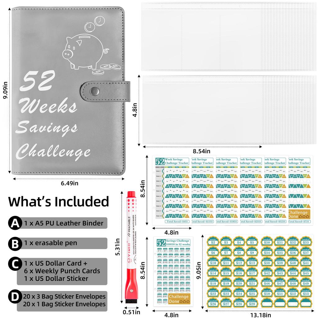 Cross-border 52-Week Savings Challenge Gift Notebook-Save Money Cash Savings Book with Loose-leaf Binding