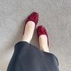 Sheepskin~ Invisible Inner Height Increase 5cm Shoes Versatile Bow Single Shoes Women's Head Leather Light Mouth Ballet Flats